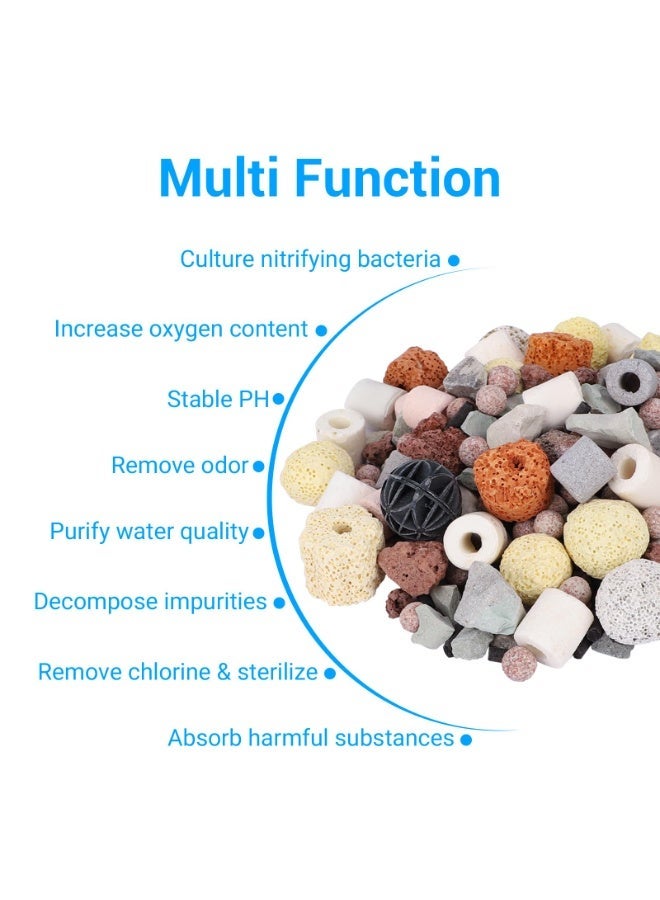 وسائط الترشيح، 12 في 1 وسائط بيولوجية لفلتر حوض سمك: حلقات سيراميك، كربون منشط، كرات بيو لوسائط الترشيح البيولوجي للمياه العذبة والمالحة، مناسبة لحوض أسماك الكوي وبرك ومرشحات العلبة (500g مع كيس شبكي) من مستلزمات احواض السمك - Image 3